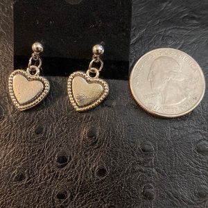 Silver dangling heart post earrings